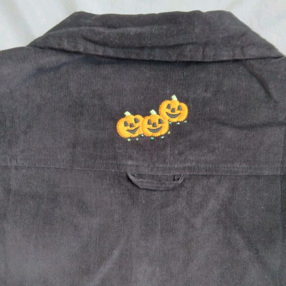 Vintage Quacker Factory Black Corduroy Shirt Jack O Lanterns Embroidered 1X - Picture 9 of 9